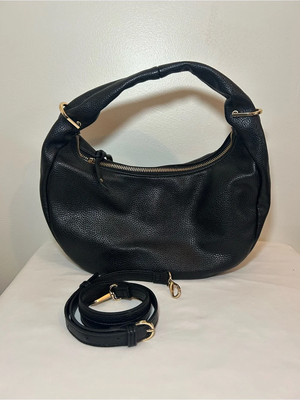 Black Leather Hobo Bag with Detachable Strap INC concepts